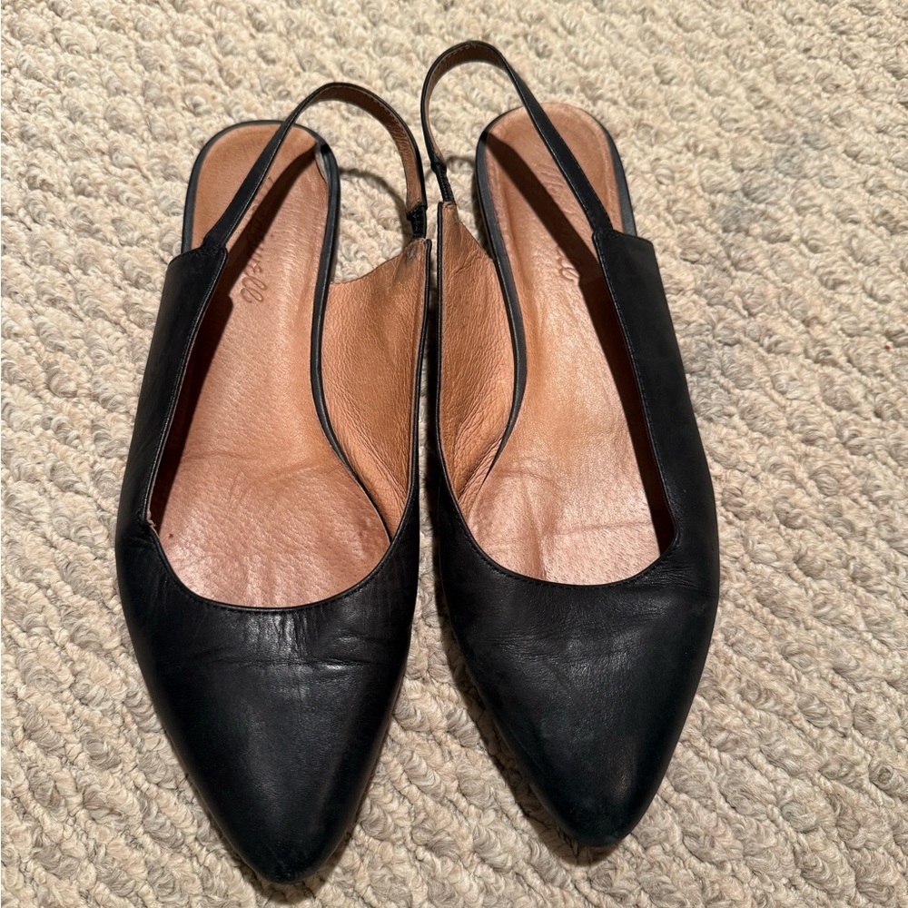 Madewell Black Leather Pointed Slingback Flats